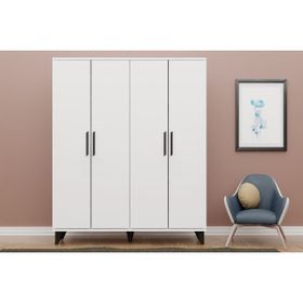Metalia GM 050-A Hayal Ayaklı 4 Kapılı Siyah Kulplu Gardırop