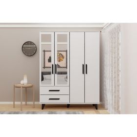 Metalia GM 070-B Novado Siyah Kulplu Ayaklı Aynalı Gardırop