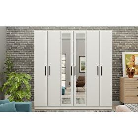 Metalia GM 081 Favorite 6 Kapılı Aynalı Beyaz Siyah Kulplu Gardırop