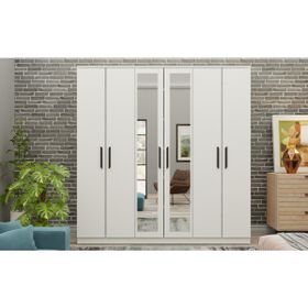 Metalia GM 081 Favorite 6 Kapılı Aynalı Beyaz Siyah Kulplu Gardırop