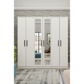 Metalia GM 081 Favorite 6 Kapılı Aynalı Beyaz Siyah Kulplu Gardırop