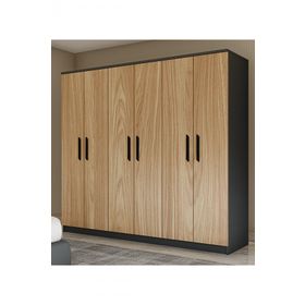 Metalia GM 087 6 Kapılı Aynasız Sonomo Antrasit Gri Siyah Kulplu Gardırop
