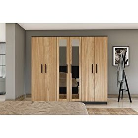 Metalia GM 088 Favorite 6 Kapılı Aynalı Sonomo Antrasit Gri Siyah Kulplu Gardırop