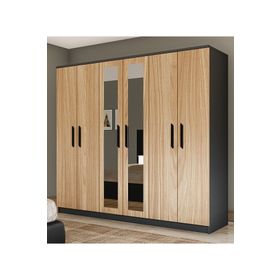 Metalia GM 088 Favorite 6 Kapılı Aynalı Sonomo Antrasit Gri Siyah Kulplu Gardırop