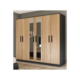 Metalia GM 088 Favorite 6 Kapılı Aynalı Sonomo Antrasit Gri Siyah Kulplu Gardırop