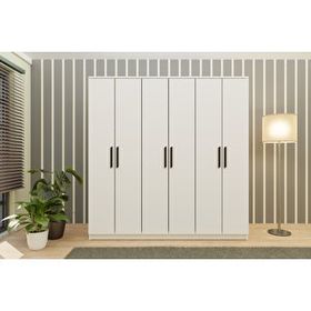 Metalia GM 089 Favorite 6 Kapılı Aynasız Beyaz Siyah Kulplu Gardırop