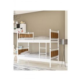 Metalia GM-128 Beyaz Ceviz Star Ahşap Metal Ranza