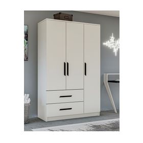 Metalia GM 176 Modena 3 Kapı 2 Çekmeceli Siyah Kulplu Beyaz Gardrop