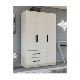 Metalia GM 176 Modena 3 Kapı 2 Çekmeceli Siyah Kulplu Beyaz Gardrop