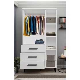 Metalia GM 303-A Ece 3 Kapı 3 Çekmeceli Ayaklı Siyah Kulplu Gardırop