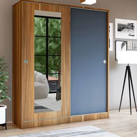Metalia GM-345 Antrasit Sedef 2 Kapılı Sürgülü Aynalı Ceviz Gardrop