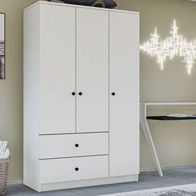 Metalia GM 854 Home 3 Kapılı 2 Çekmeceli Düğme Kulplu Beyaz Gardırop