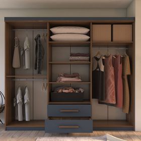 Metalia GM823 Lavinya 6 Kapı 2 Çekmeceli Ceviz Antrasit Gri Gardrop