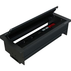 Metalline Duo-Line Siyah Çift Açılır Fırçalı USB-UPS-CAT6/3 Priz Kutusu