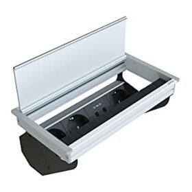 Metalline Fix-Line Naturel Eloksal Fırçalı Kapaklı Masaüstü USB Priz Kutusu