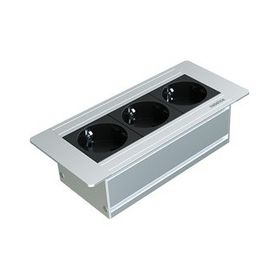 Metalline Flat-Line Eloksal Kapaksız Gömme Masaüstü Priz Kutusu