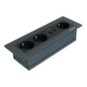 Metalline Flat-Line Usb Antrasit Kapaksız Gömme Masaüstü Priz Kutusu