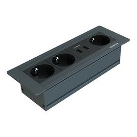 Metalline Flat-Line Usb Antrasit Kapaksız Gömme Masaüstü Priz Kutusu