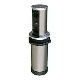 Metalline Tower-Line Gümüş Bas Aç Masaüstü USB-A USB-C Priz Kutusu