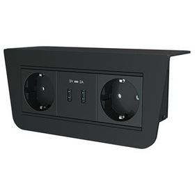 Metalline Under-Line Siyah Tezgah Altı Priz ve USB Kutusu