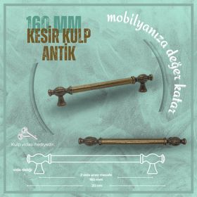 Metax 160 mm Vida Aralığı Antik Sarı Renk Kesir Mobilya Kulp