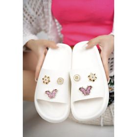 Mevese Angel Beyaz Taş Tokalı Yumuşak Tabanlı Kadın Terlik