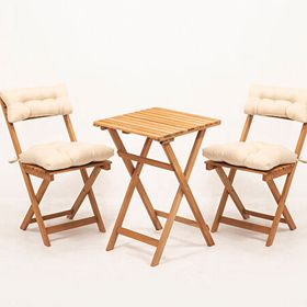 Meya Dekor MYB04 Bistro Set 2+1 Minderli Katlanabilir Krem Masa Sandalye Takımı