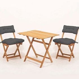 Meya Dekor MYB06 Bistro Set 2+1 60x80 cm Minderli Katlanabilir Masa Sandalye Takımı Antrasit