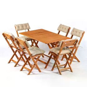 Meya Dekor MYB12 Krem Bistro Set 6+1 Minderli Katlanabilir Masa Sandalye Takımı