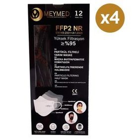 Meymed 4 Katlı Siyah 12 4 Adet Partikül Filtreli Yarım Maske