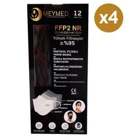 Meymed 4 Katlı Siyah 12 4 Adet Partikül Filtreli Yarım Maske