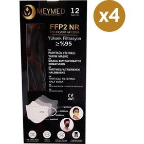 Meymed 4 Katlı Siyah 12 4 Adet Partikül Filtreli Yarım Maske