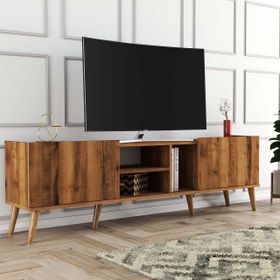 Mezza Lotus 1340 180x34 cm Ahşap Ayaklı Hare Ceviz TV Ünitesi