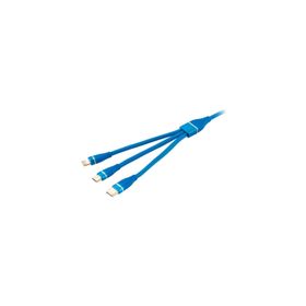 MF Product Jettpower 0060 1.2 m Mavi Metal Başlıklı Örgülü 3 in 1 Hızlı Şarj Kablosu