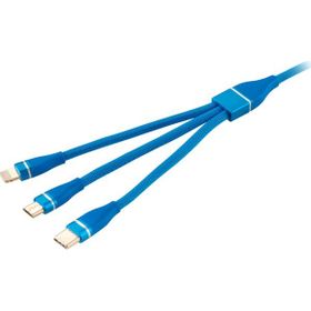 MF Product Jettpower 0060 1.2 m Mavi Metal Başlıklı Örgülü 3 in 1 Hızlı Şarj Kablosu