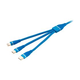 MF Product Jettpower 0060 1.2 m Mavi Metal Başlıklı Örgülü 3 in 1 Hızlı Şarj Kablosu