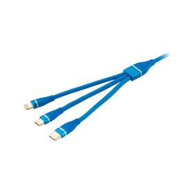 MF Product Jettpower 0060 1.2 m Mavi Metal Başlıklı Örgülü 3 in 1 Hızlı Şarj Kablosu