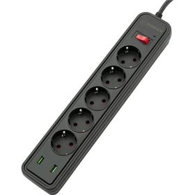 MF Product Jettpower 0368 Siyah 5 Socket 2 USB Uzatma Kablosu