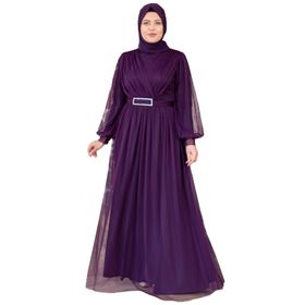 MFA Moda MFA00777 Mor Kemer Detaylı Tül Abiye Elbise