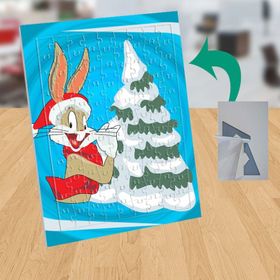 MHL21 Noel Şapkalı Sevimli Tavşan 99 Parça Puzzle Yapboz Tablo
