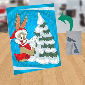 MHL21 Noel Şapkalı Sevimli Tavşan 99 Parça Puzzle Yapboz Tablo