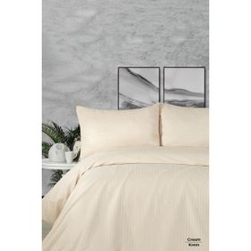 Miabella Home 200x220 cm Krem Çizgili Çift Kişilik Pamuk Saten Otel Tipi Nevresim Seti