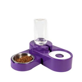Miapet 1000 ml Mor Köşeli Ayarlanabilir Hazneli Çelik Taslı Kedi Köpek Mama ve Su Kabı Seti