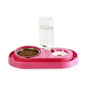 Miapet 1000 ml Pembe Çelik Taslı Hazneli Kedi Köpek Mama ve Su Kabı Seti