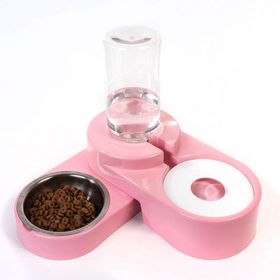Miapet 1000 ml Pembe Köşeli Ayarlanabilir Hazneli Çelik Taslı Kedi-Köpek Mama ve Su Kabı Seti