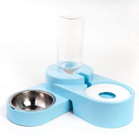 Miapet 1000 ml Turkuaz Köşeli Ayarlanabilir Hazneli Çelik Taslı Kedi-Köpek Mama ve Su Kabı Seti