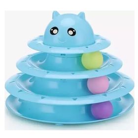 Miapet 24 x 13 cm Turkuaz 3 Katlı Toplu Kedi Kafalı Yuvarlak Kedi Oyuncağı