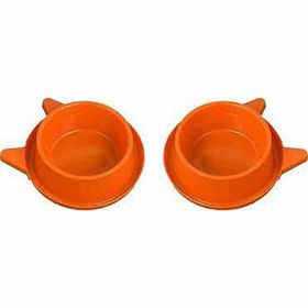 Miapet 400 ml 2'li Turuncu Plastik Kedi Kulaklı Mama ve Su Kabı Seti
