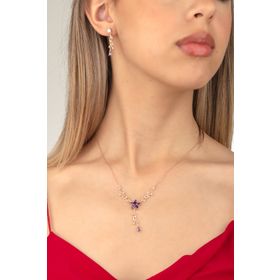 Miavi Silver BSS-1654 Ametist Nergis Çiçeği Sarmaşık 925 Ayar Gümüş Kolye Küpe Takı Seti