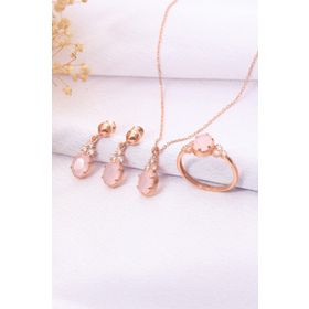 Miavi Silver BSS-1936 Gül Kuvars Taşlı Oval 925 Ayar Kadın Gümüş Set